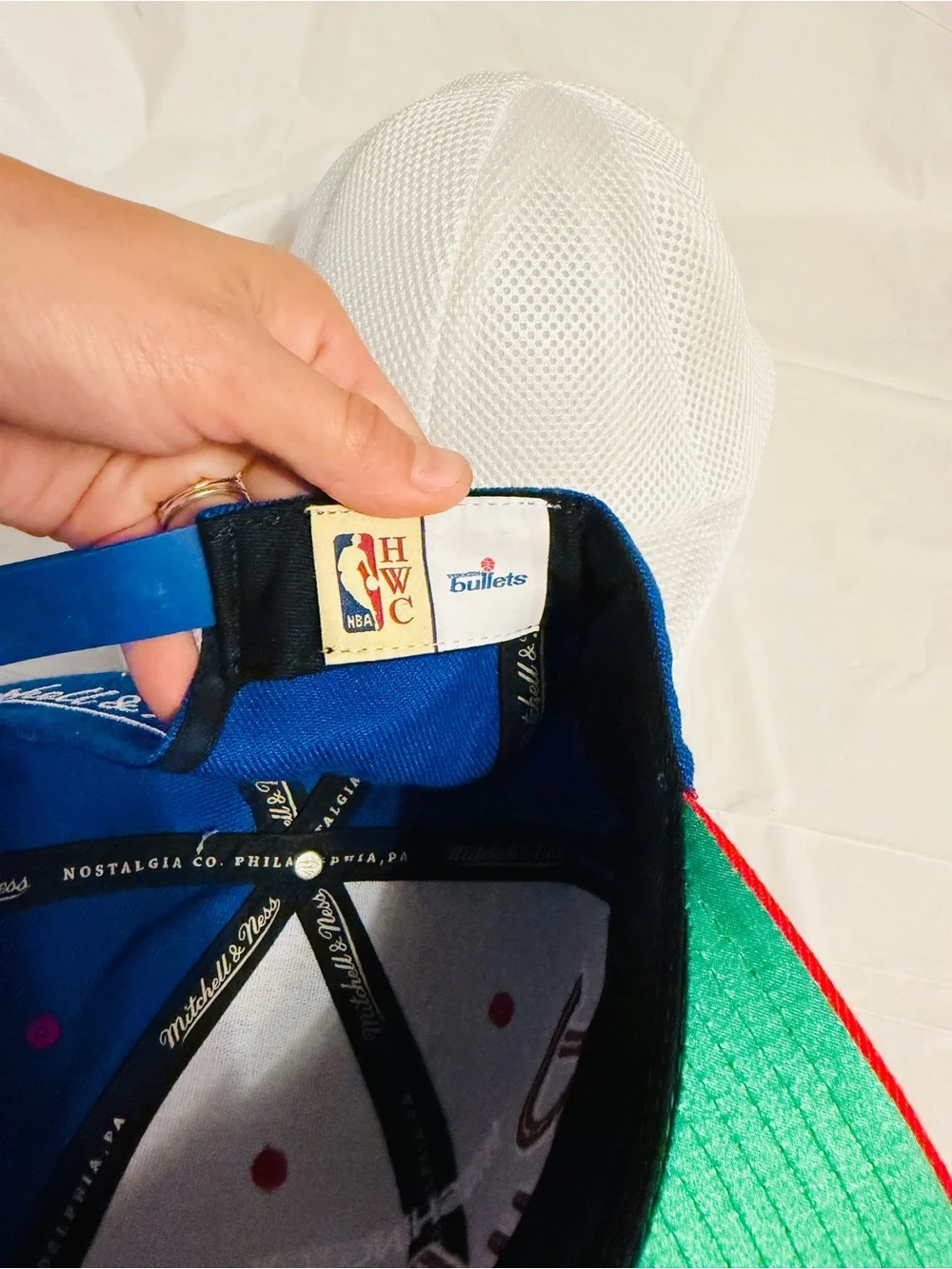 Mitchell & Ness Washington Bullets Snapback Hat NBA HWC Blue Red Green Brim